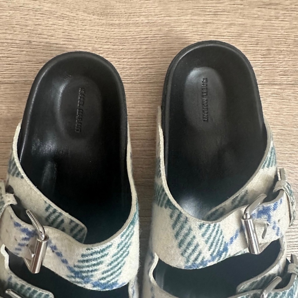 New in box‎ ISABEL MARANT Ivory Lennyo Checked Felt Sandals - Picture 5 of 7